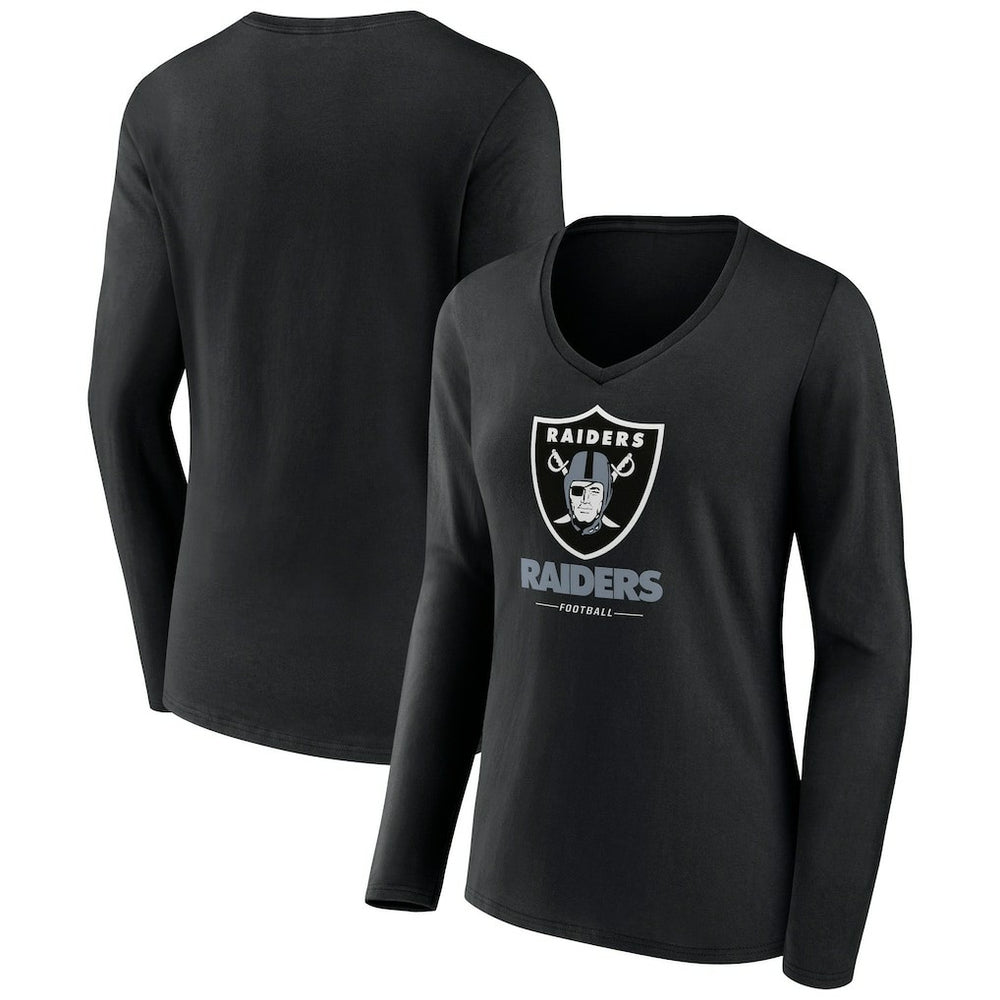 Las Vegas Raiders  Women's Logo Team Lockup Long Sleeve V-Neck T-Shirt