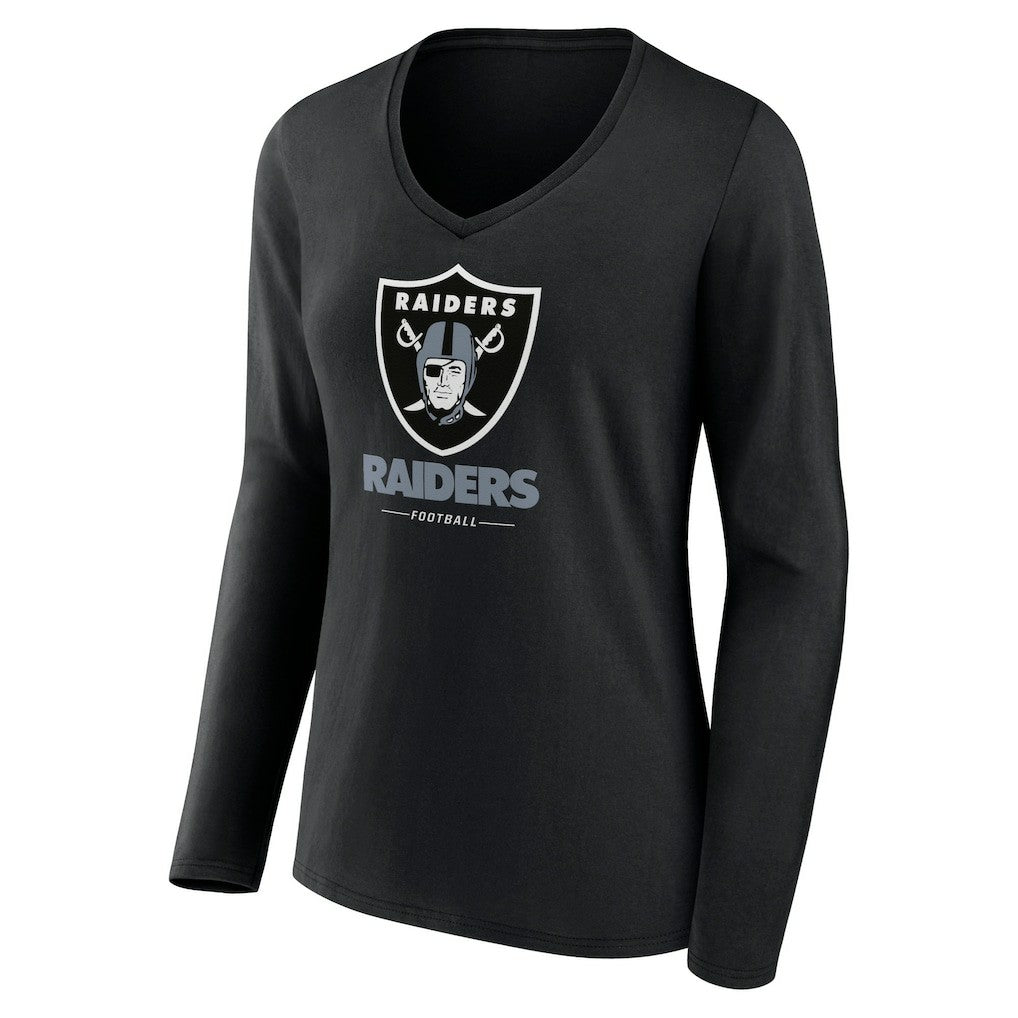 Las Vegas Raiders  Women's Logo Team Lockup Long Sleeve V-Neck T-Shirt