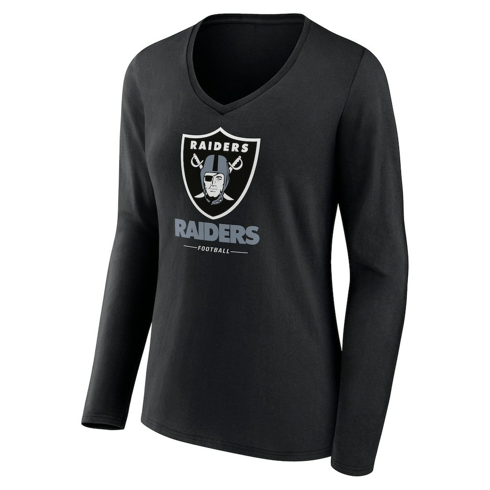 Las Vegas Raiders  Women's Logo Team Lockup Long Sleeve V-Neck T-Shirt