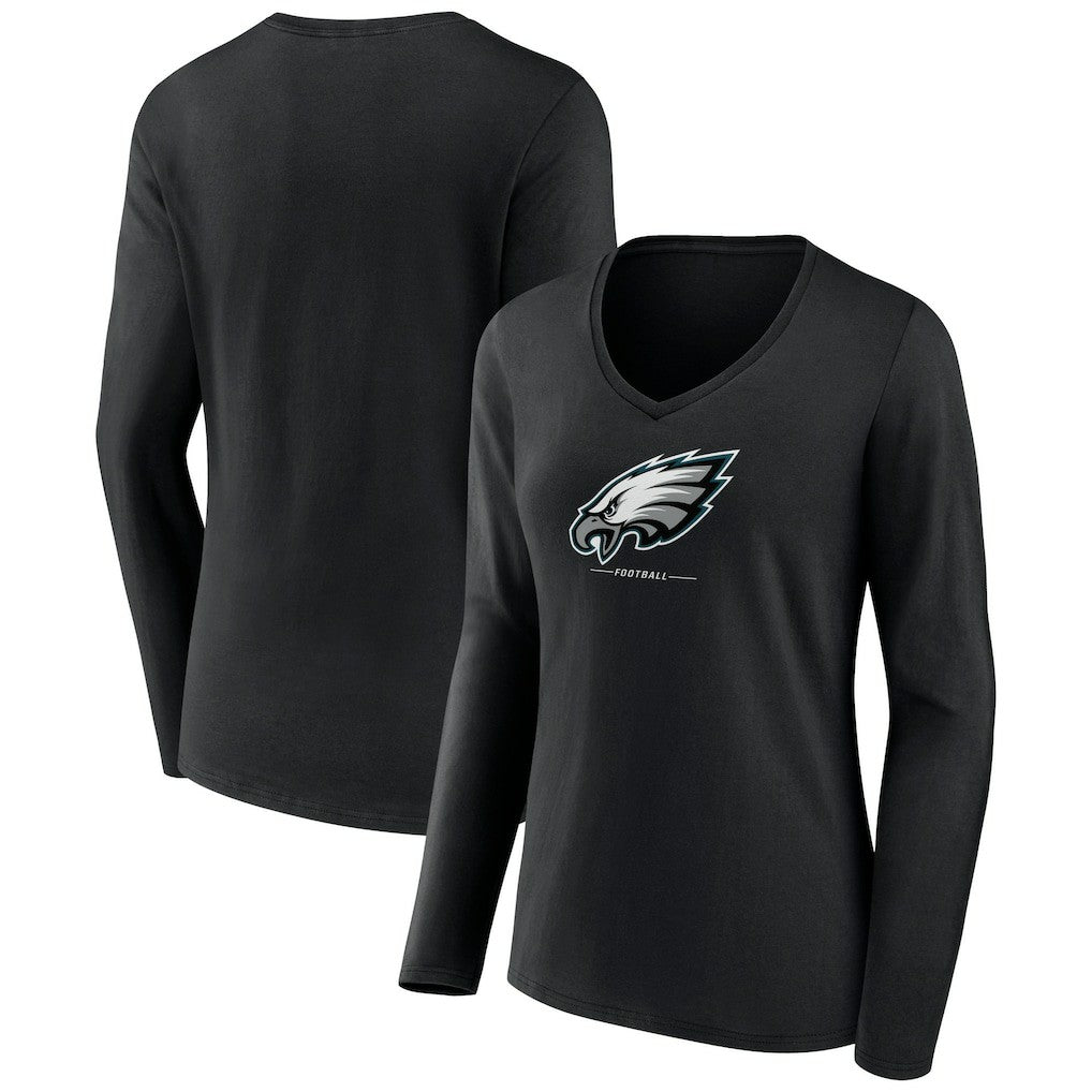 Philadelphia Eagles  Women's Logo Team Lockup Long Sleeve V-Neck T-Shirt