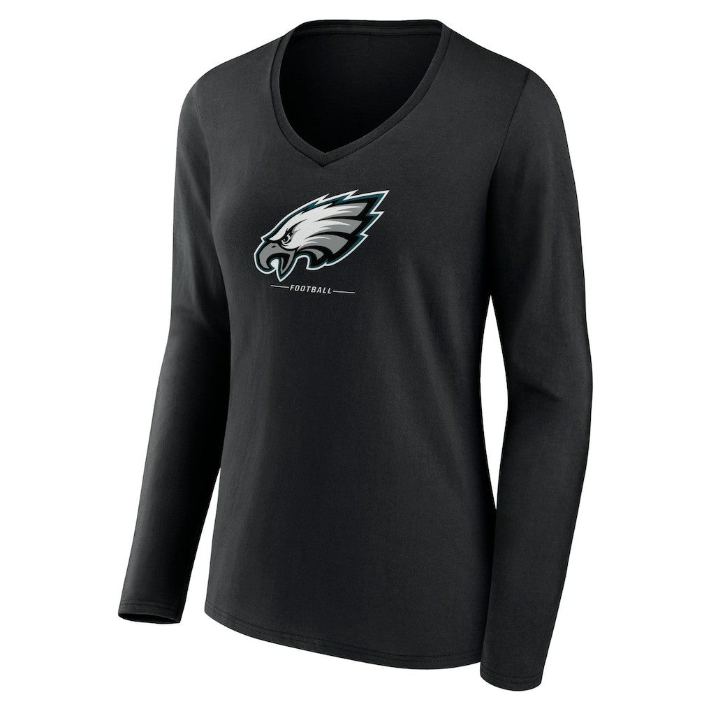 Philadelphia Eagles  Women's Logo Team Lockup Long Sleeve V-Neck T-Shirt