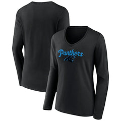Carolina Panthers  Women's Freehand Team Long Sleeve V-Neck T-Shirt