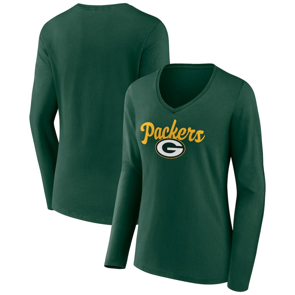 Green Bay Packers  Women's Freehand Team Long Sleeve V-Neck T-Shirt