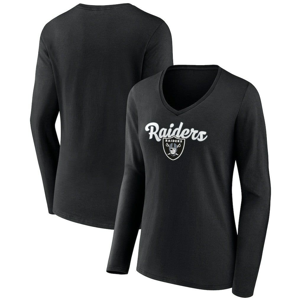 Las Vegas Raiders  Women's Freehand Team Long Sleeve V-Neck T-Shirt