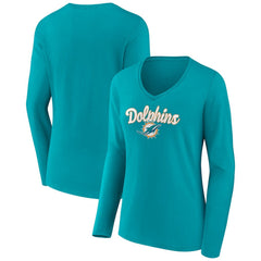Miami Dolphins  Women's Freehand Team Long Sleeve V-Neck T-Shirt