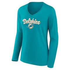 Miami Dolphins  Women's Freehand Team Long Sleeve V-Neck T-Shirt