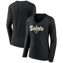 New Orleans Saints  Women's Freehand Team Long Sleeve V-Neck T-Shirt