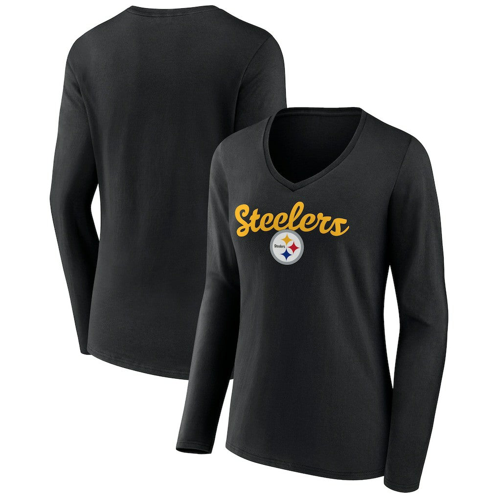 Pittsburgh Steelers  Women's Freehand Team Long Sleeve V-Neck T-Shirt
