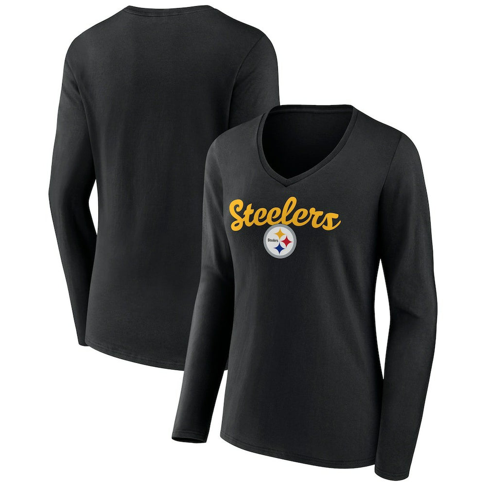 Pittsburgh Steelers  Women's Freehand Team Long Sleeve V-Neck T-Shirt