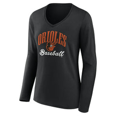Baltimore Orioles Women's Victory Script Long Sleeve V-Neck T-Shirt | MLB Online