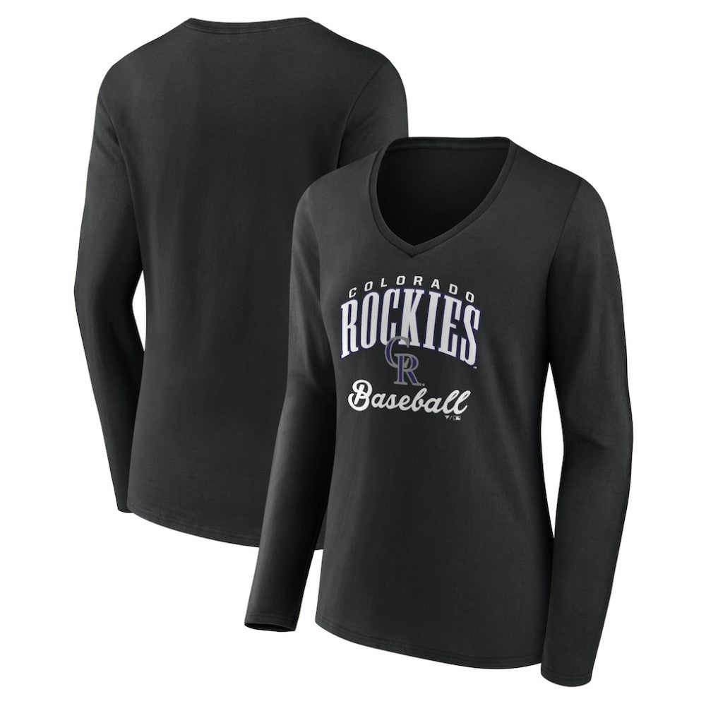Colorado Rockies Women's Victory Script Long Sleeve V-Neck T-Shirt | MLB Outlet