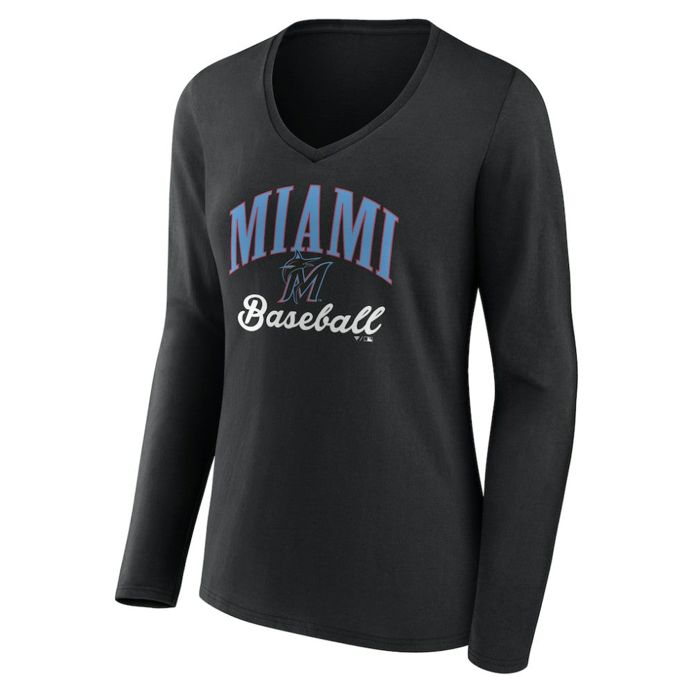 Miami Marlins Women's Victory Script Long Sleeve V-Neck T-Shirt | MLB Near me