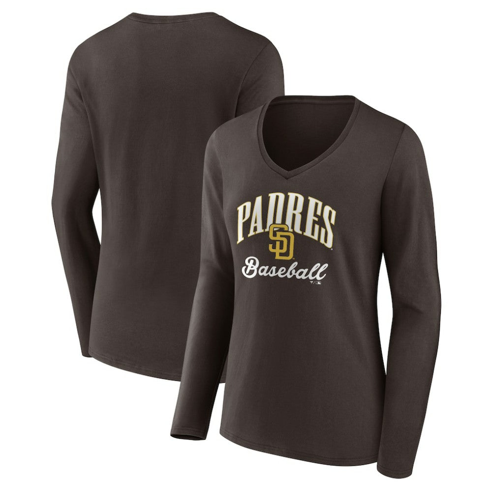 San Diego Padres Women's Victory Script Long Sleeve V-Neck T-Shirt | MLB On Sale