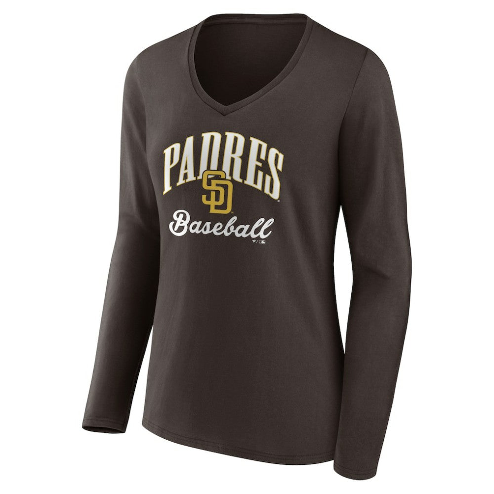San Diego Padres Women's Victory Script Long Sleeve V-Neck T-Shirt | MLB On Sale