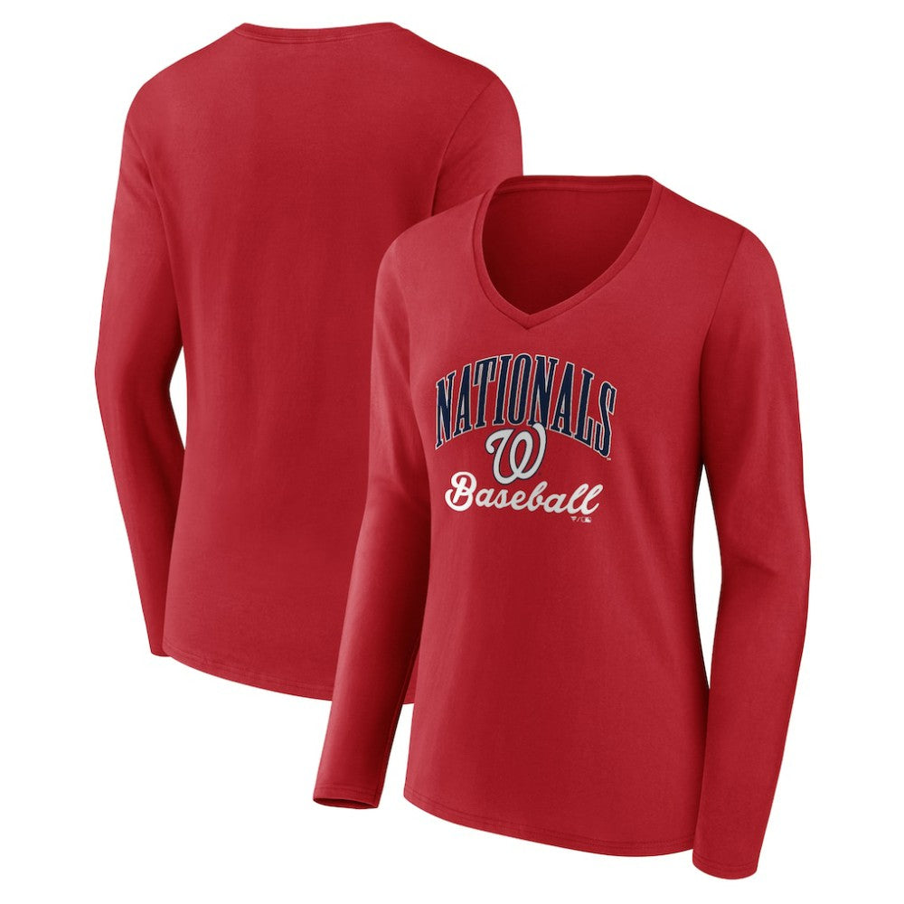 Washington Nationals Women's Victory Script Long Sleeve V-Neck T-Shirt | MLB New