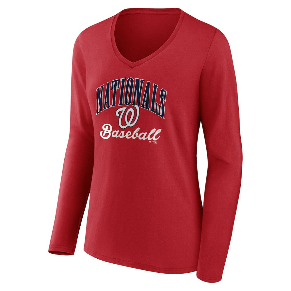 Washington Nationals Women's Victory Script Long Sleeve V-Neck T-Shirt | MLB New