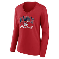 Washington Nationals Women's Victory Script Long Sleeve V-Neck T-Shirt | MLB New