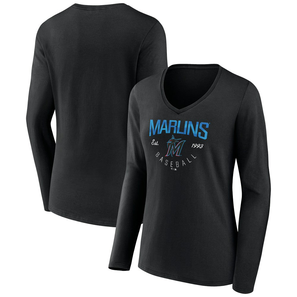 Miami Marlins Women's Live For It Long Sleeve Long Sleeve V-Neck T-Shirt | MLB Shop
