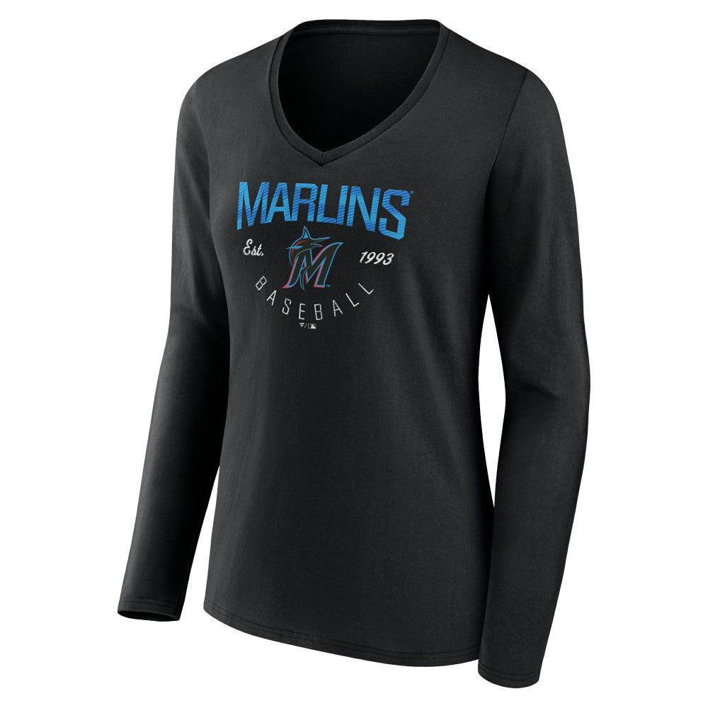 Miami Marlins Women's Live For It Long Sleeve Long Sleeve V-Neck T-Shirt | MLB Shop