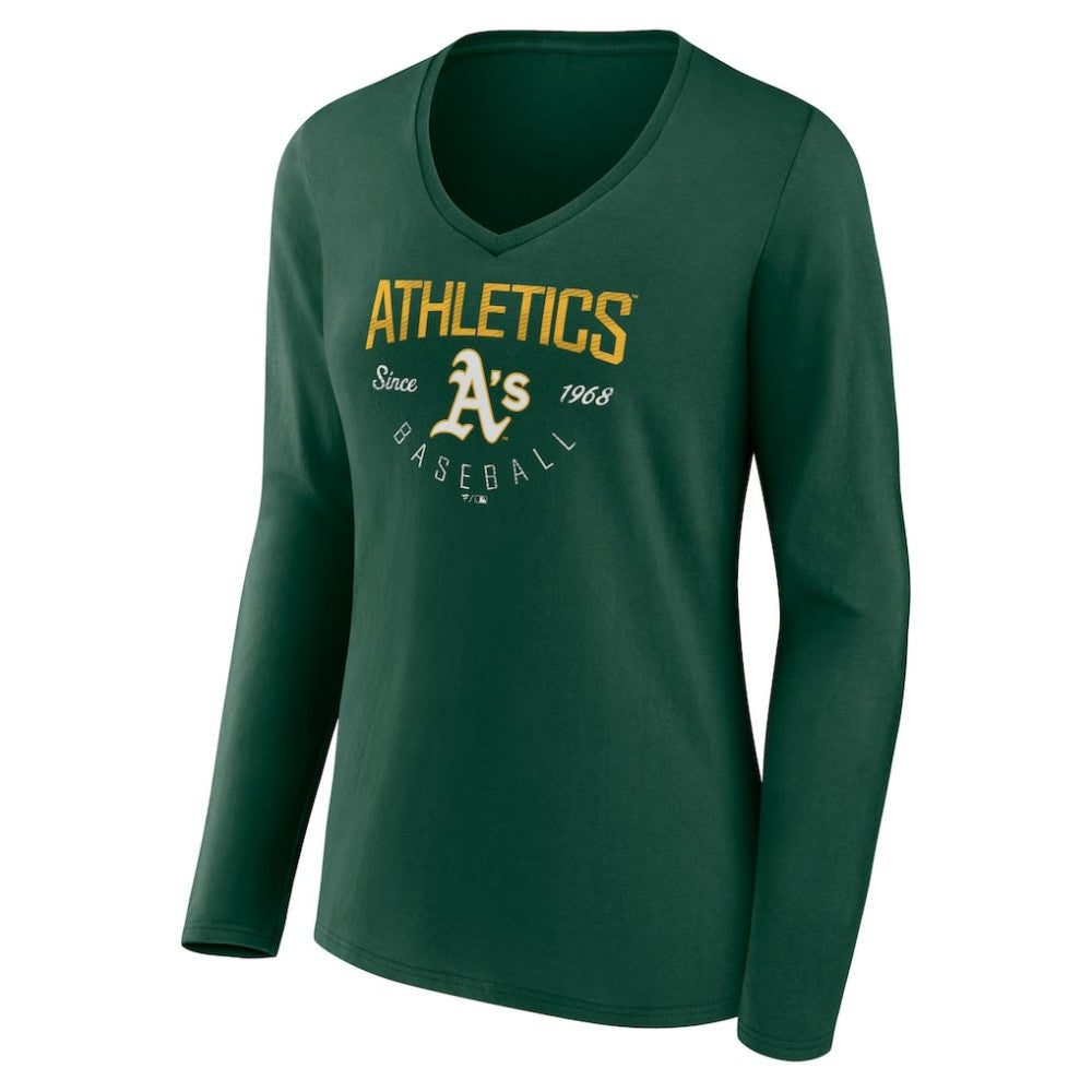 Athletics Women's Live For It Long Sleeve Long Sleeve V-Neck T-Shirt | MLB On Sale