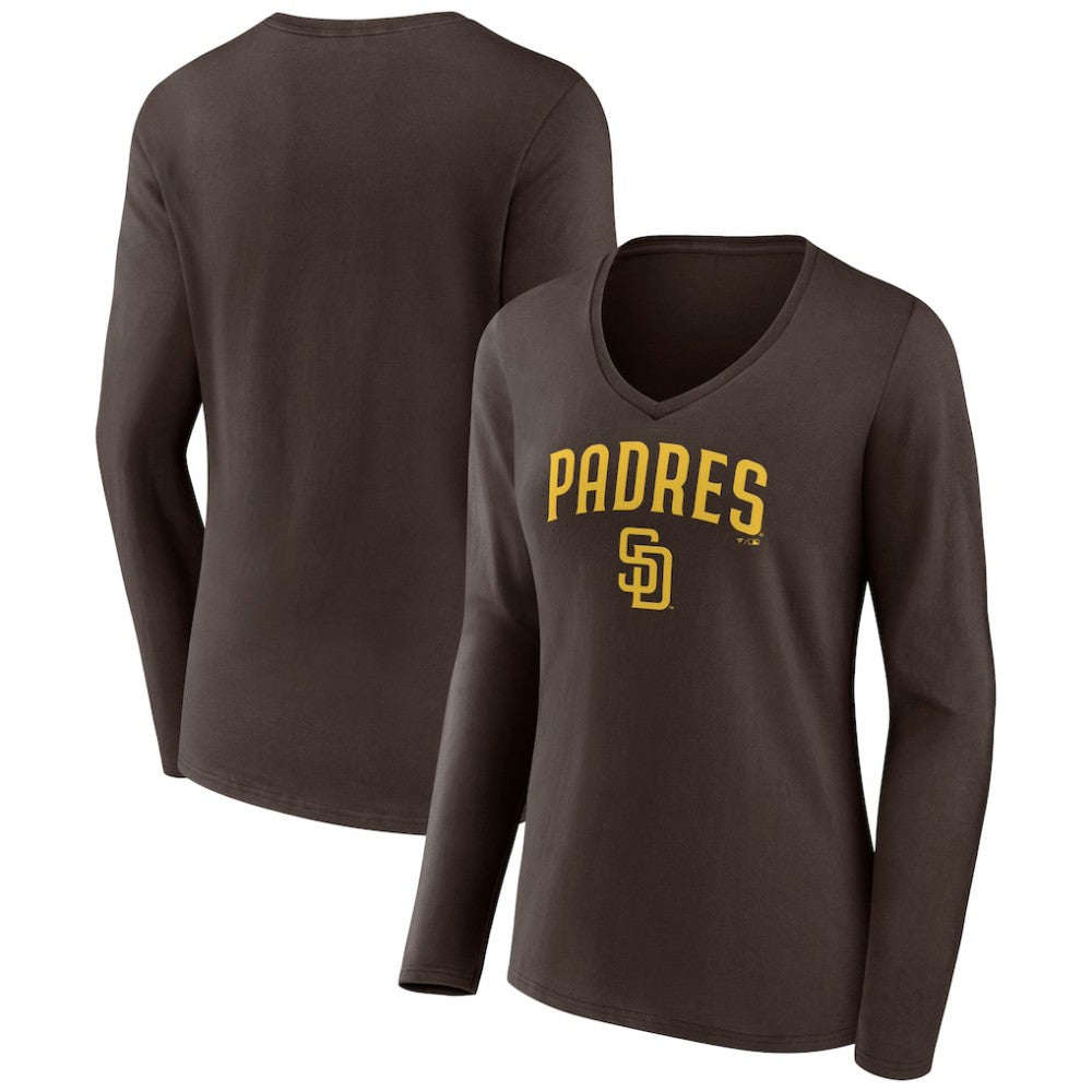 San Diego Padres Women's Team Lockup Long Sleeve V-Neck T-Shirt | MLB On Sale