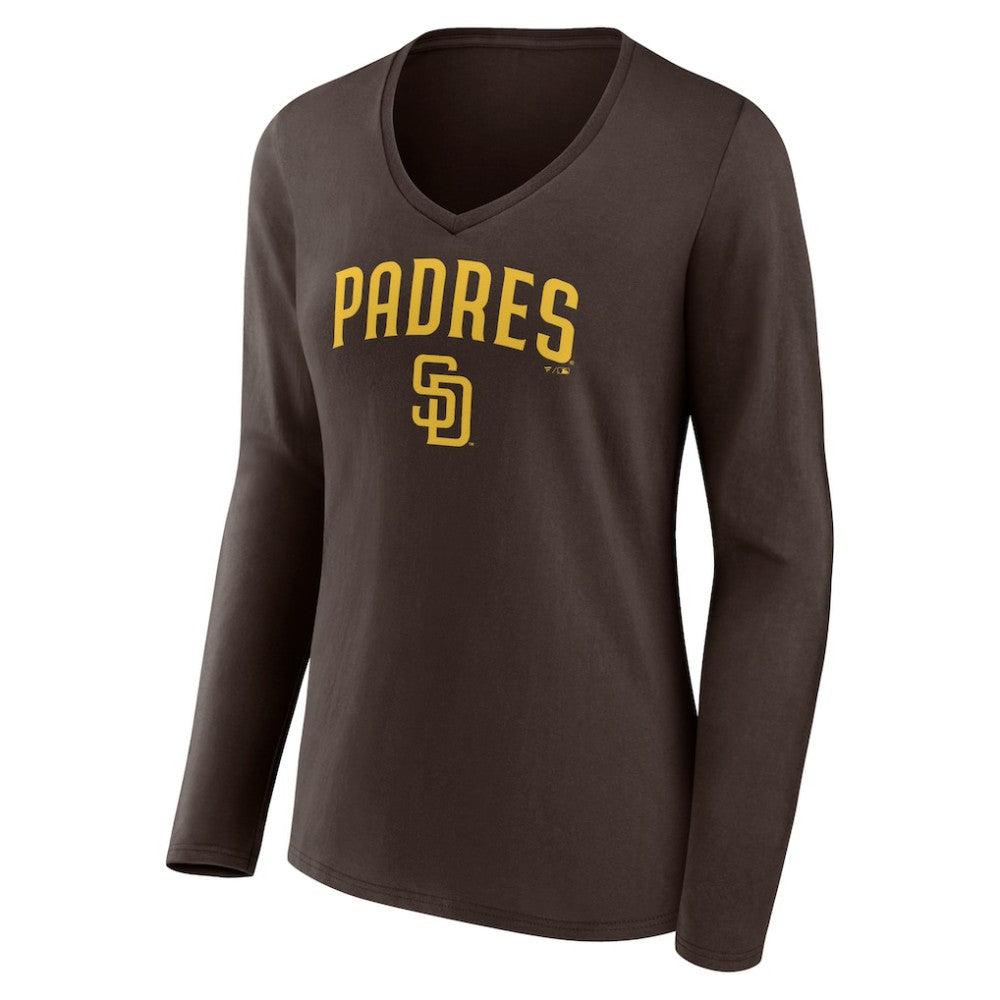 San Diego Padres Women's Team Lockup Long Sleeve V-Neck T-Shirt | MLB On Sale