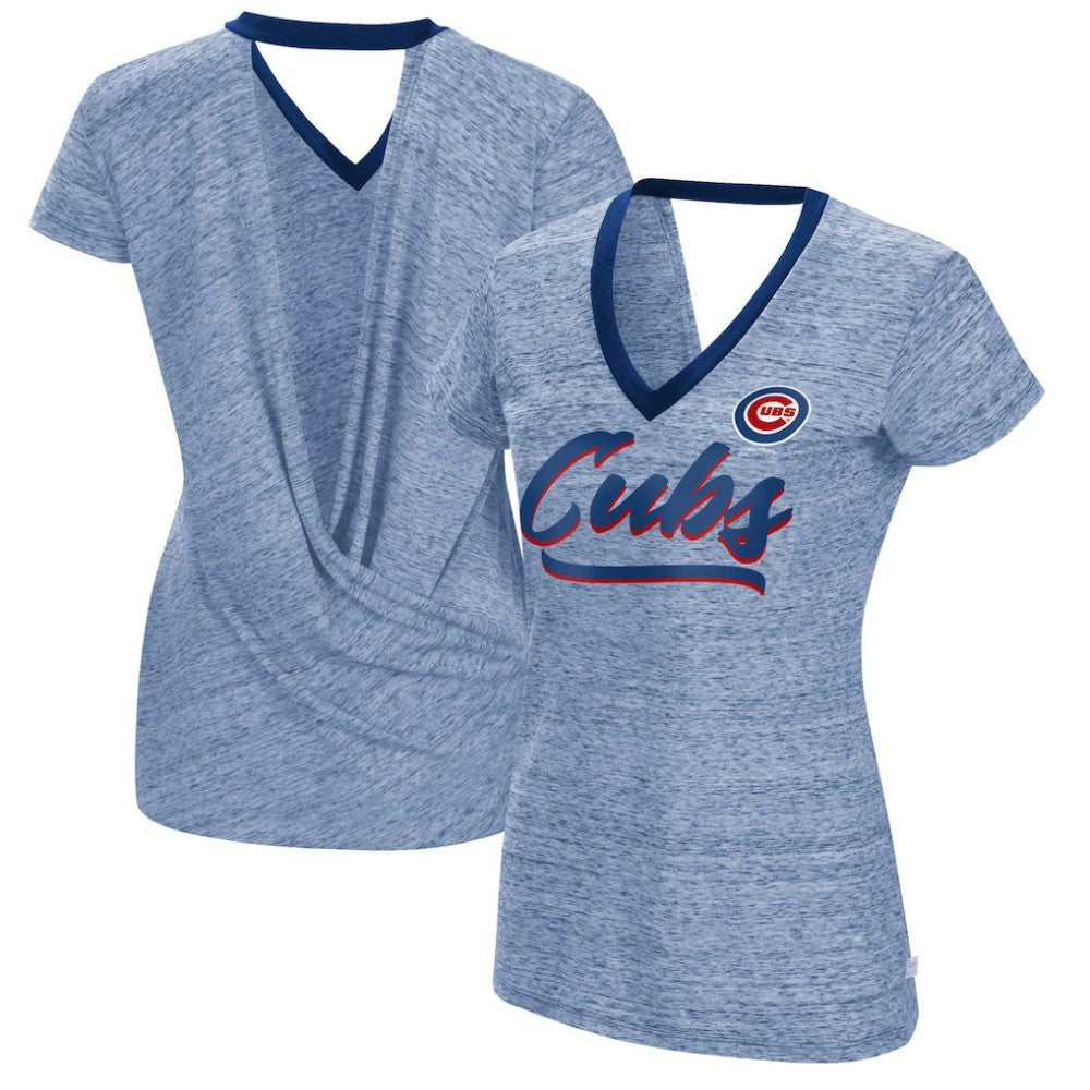Chicago Cubs Touch Women's Halftime Back Wrap Top V-Neck T-Shirt | MLB New