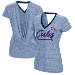 Chicago Cubs Touch Women's Halftime Back Wrap Top V-Neck T-Shirt | MLB New
