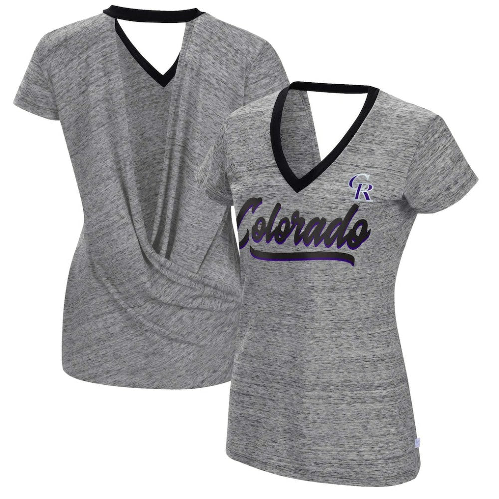 Colorado Rockies Touch Women's Halftime Back Wrap Top V-Neck T-Shirt | MLB Discount