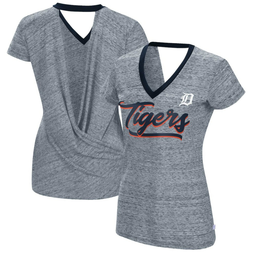 Detroit Tigers Touch Women's Halftime Back Wrap Top V-Neck T-Shirt | MLB On Sale