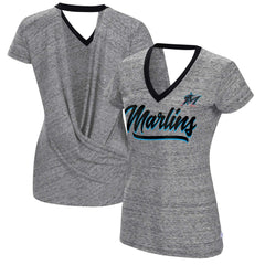 Miami Marlins Touch Women's Halftime Back Wrap Top V-Neck T-Shirt | MLB For sale