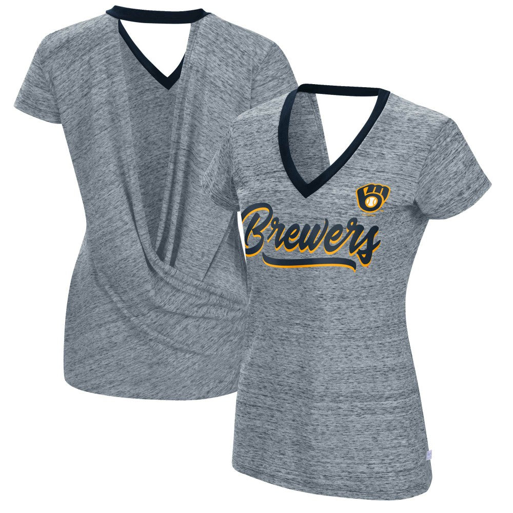 Milwaukee Brewers Touch Women's Halftime Back Wrap Top V-Neck T-Shirt | MLB Outlet