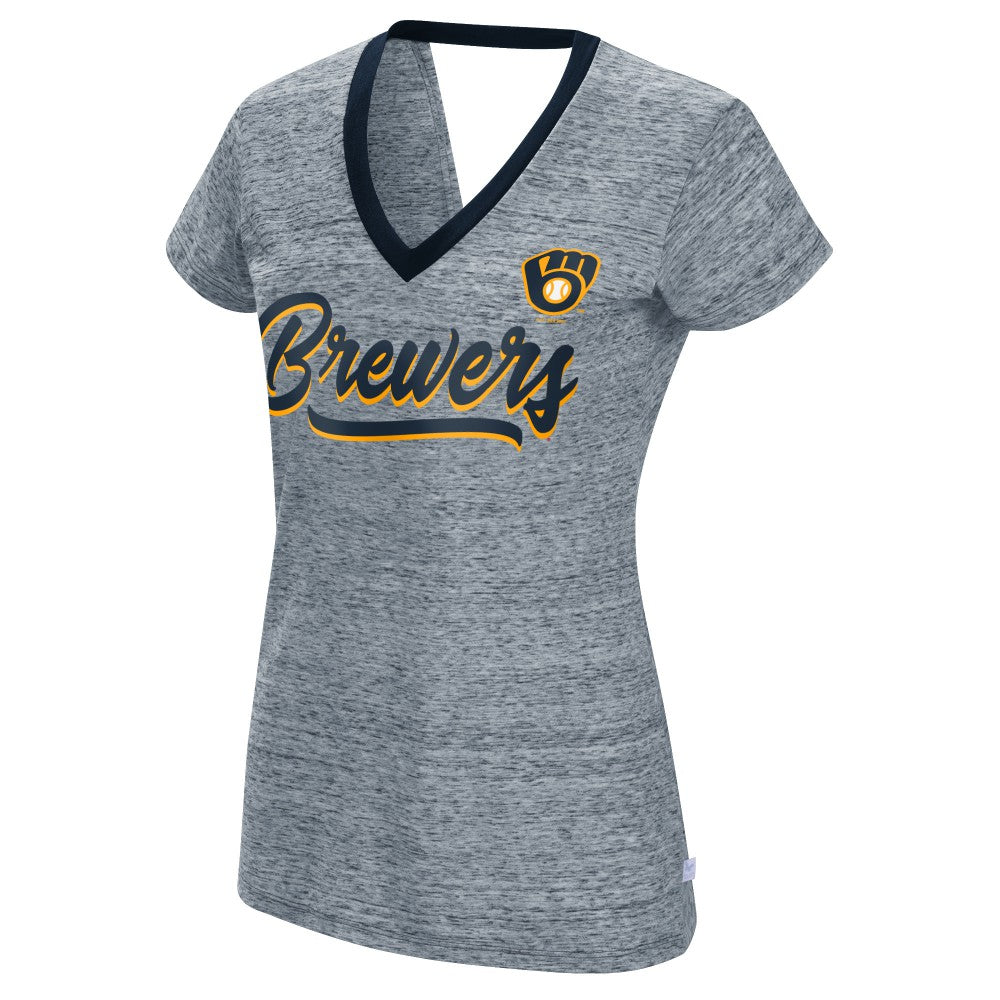Milwaukee Brewers Touch Women's Halftime Back Wrap Top V-Neck T-Shirt | MLB Outlet