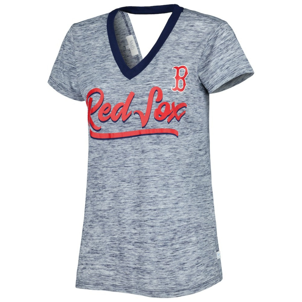 Boston Red Sox Touch Women's Halftime Back Wrap Top V-Neck T-Shirt | MLB New