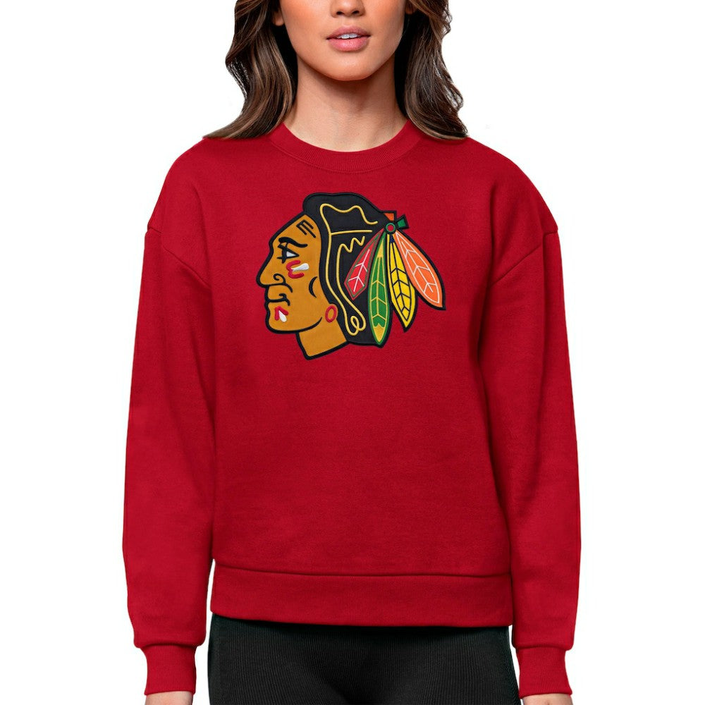 Chicago Blackhawks Antigua Women's Team Logo Victory Crewneck Pullover Sweatshirt Outlet