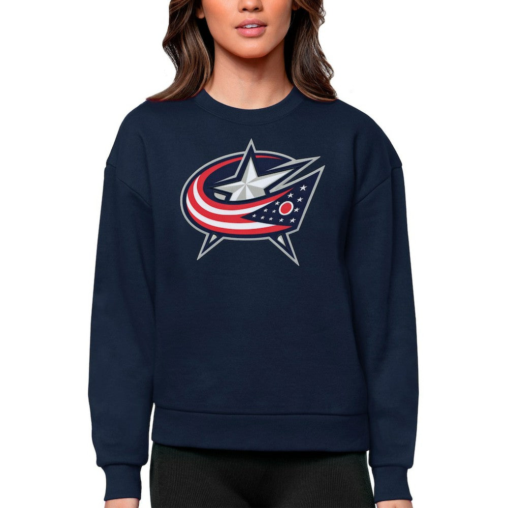 Columbus Blue Jackets Antigua Women's Team Logo Victory Crewneck Pullover Sweatshirt Online
