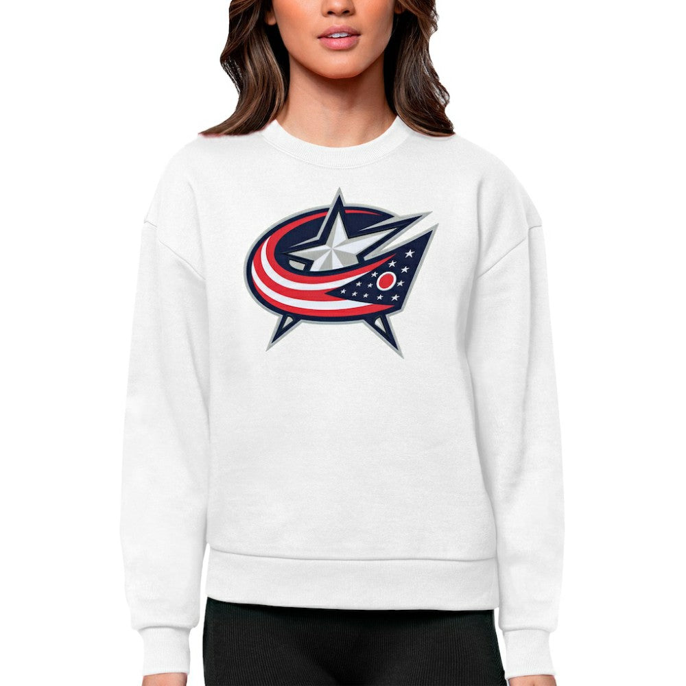 Columbus Blue Jackets Antigua Women's Team Logo Victory Crewneck Pullover Sweatshirt Outlet
