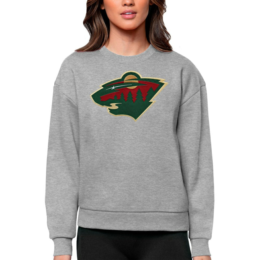 Minnesota Wild Antigua Women's Team Logo Victory Crewneck Pullover Sweatshirt On Sale
