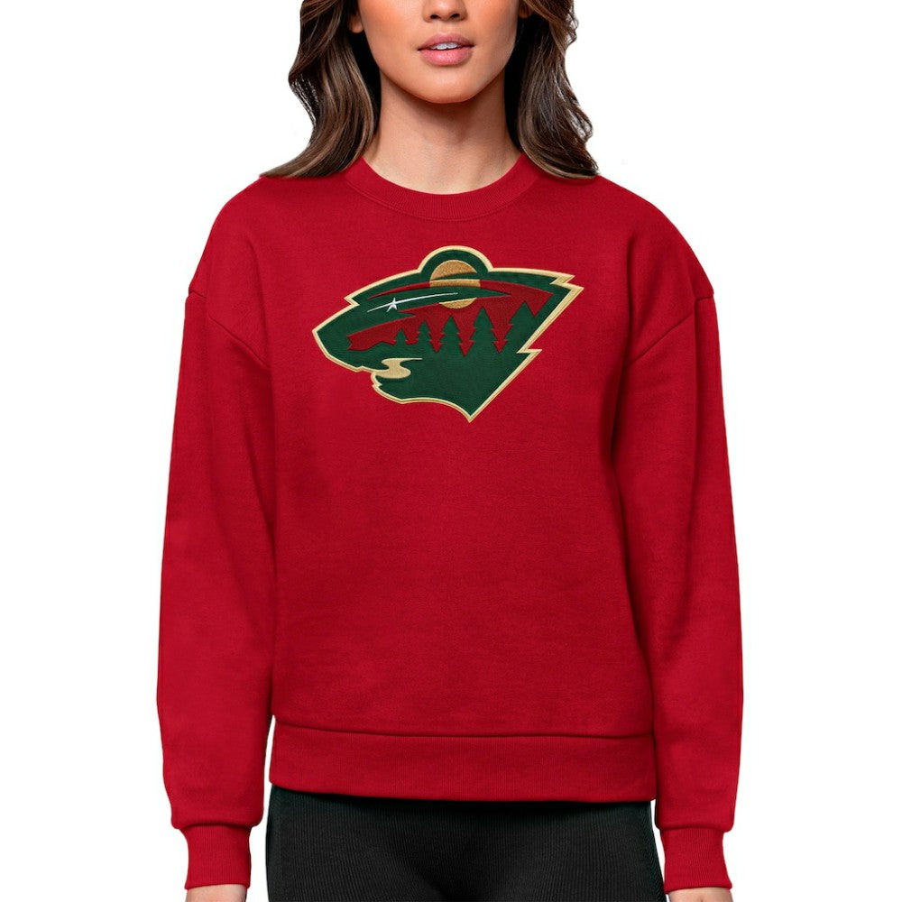 Minnesota Wild Antigua Women's Team Logo Victory Crewneck Pullover Sweatshirt Outlet