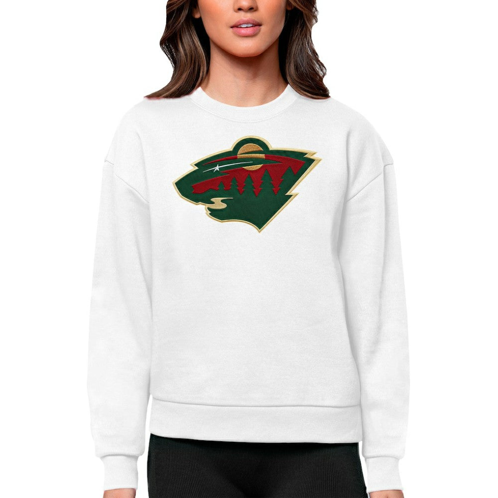 Minnesota Wild Antigua Women's Team Logo Victory Crewneck Pullover Sweatshirt Outlet