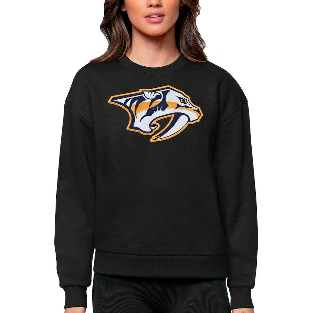 Nashville Predators Antigua Women's Team Logo Victory Crewneck Pullover Sweatshirt For Sale