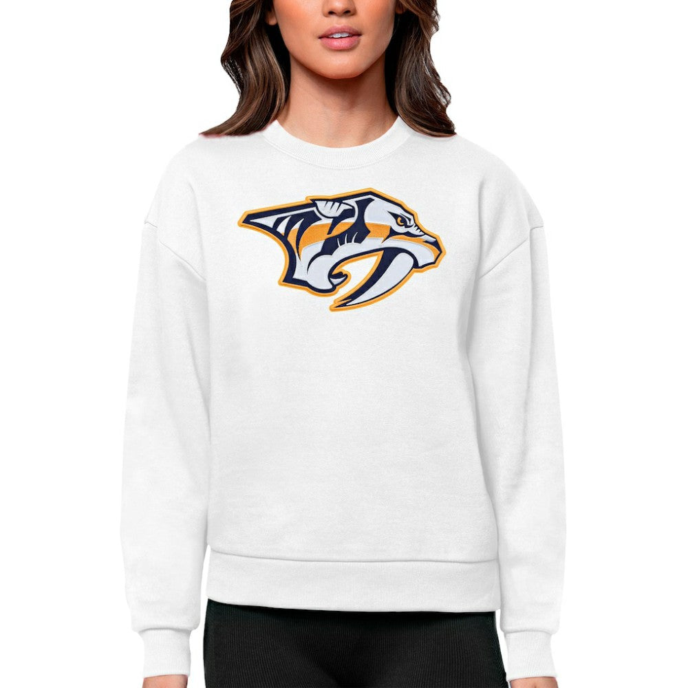 Nashville Predators Antigua Women's Team Logo Victory Crewneck Pullover Sweatshirt Sale