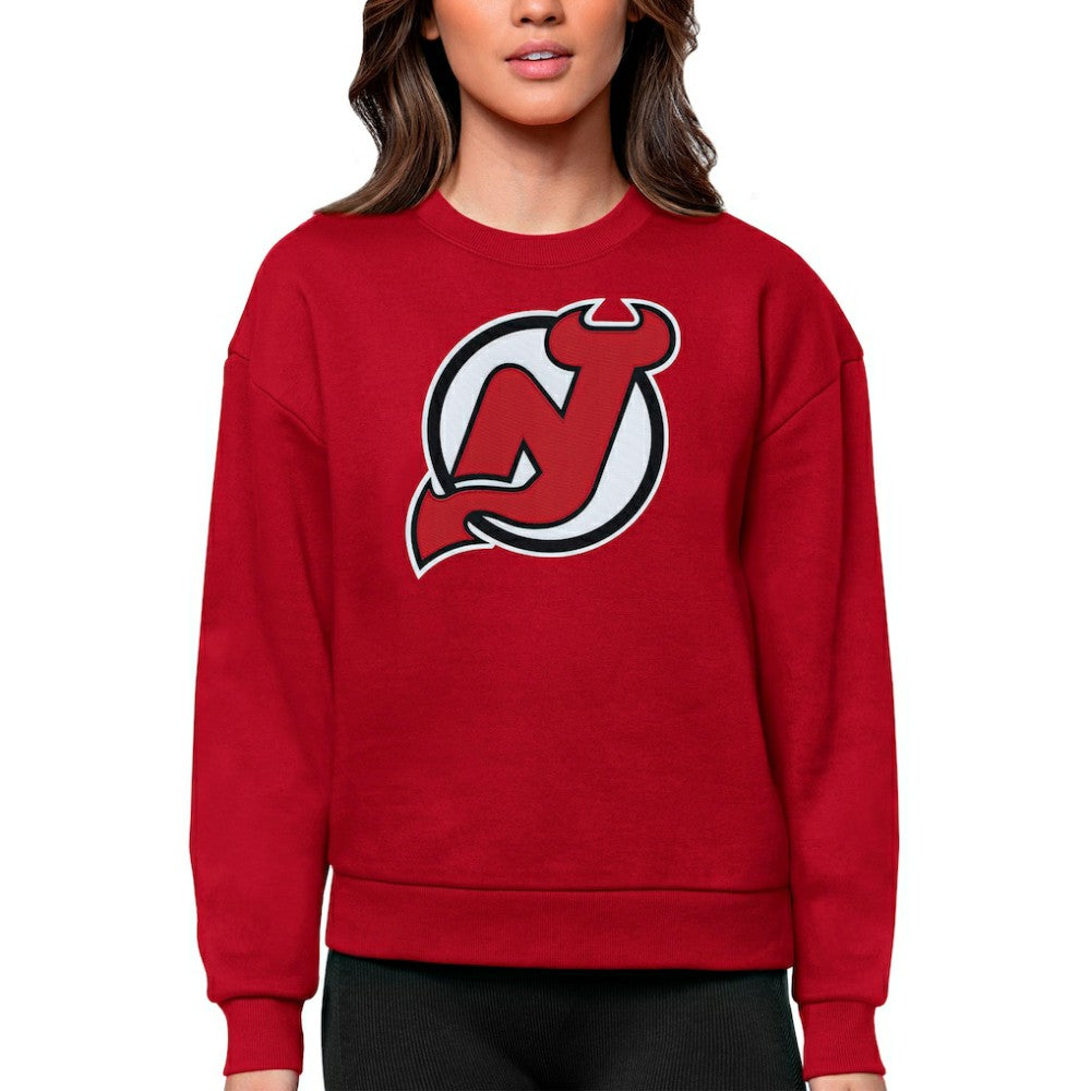 New Jersey Devils Antigua Women's Team Logo Victory Crewneck Pullover Sweatshirt Discount