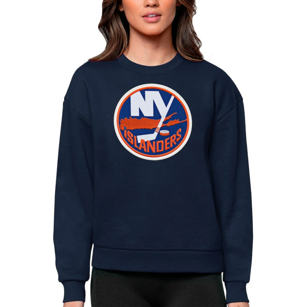 New York Islanders Antigua Women's Team Logo Victory Crewneck Pullover Sweatshirt Outlet