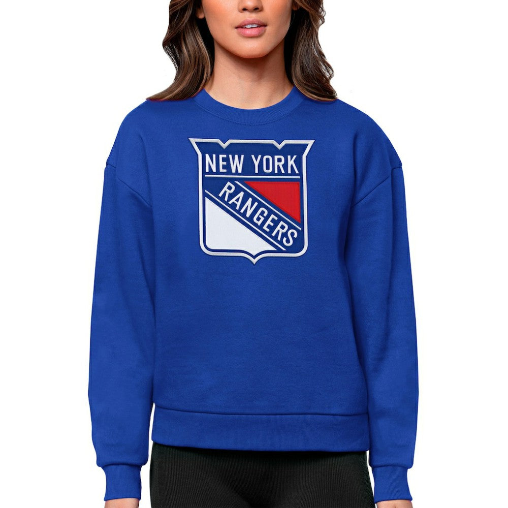 New York Rangers Antigua Women's Team Logo Victory Crewneck Pullover Sweatshirt Discount