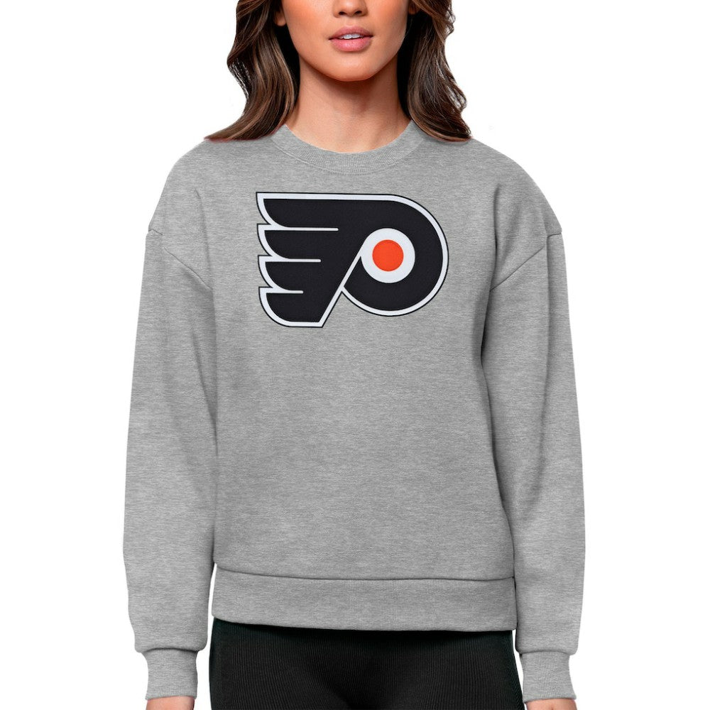 Philadelphia Flyers Antigua Women's Team Logo Victory Crewneck Pullover Sweatshirt Discount