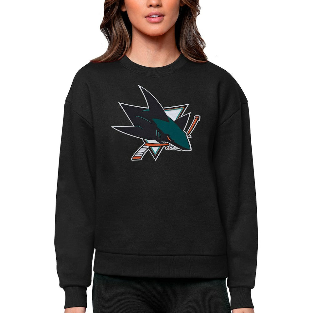 San Jose Sharks Antigua Women's Team Logo Victory Crewneck Pullover Sweatshirt Online
