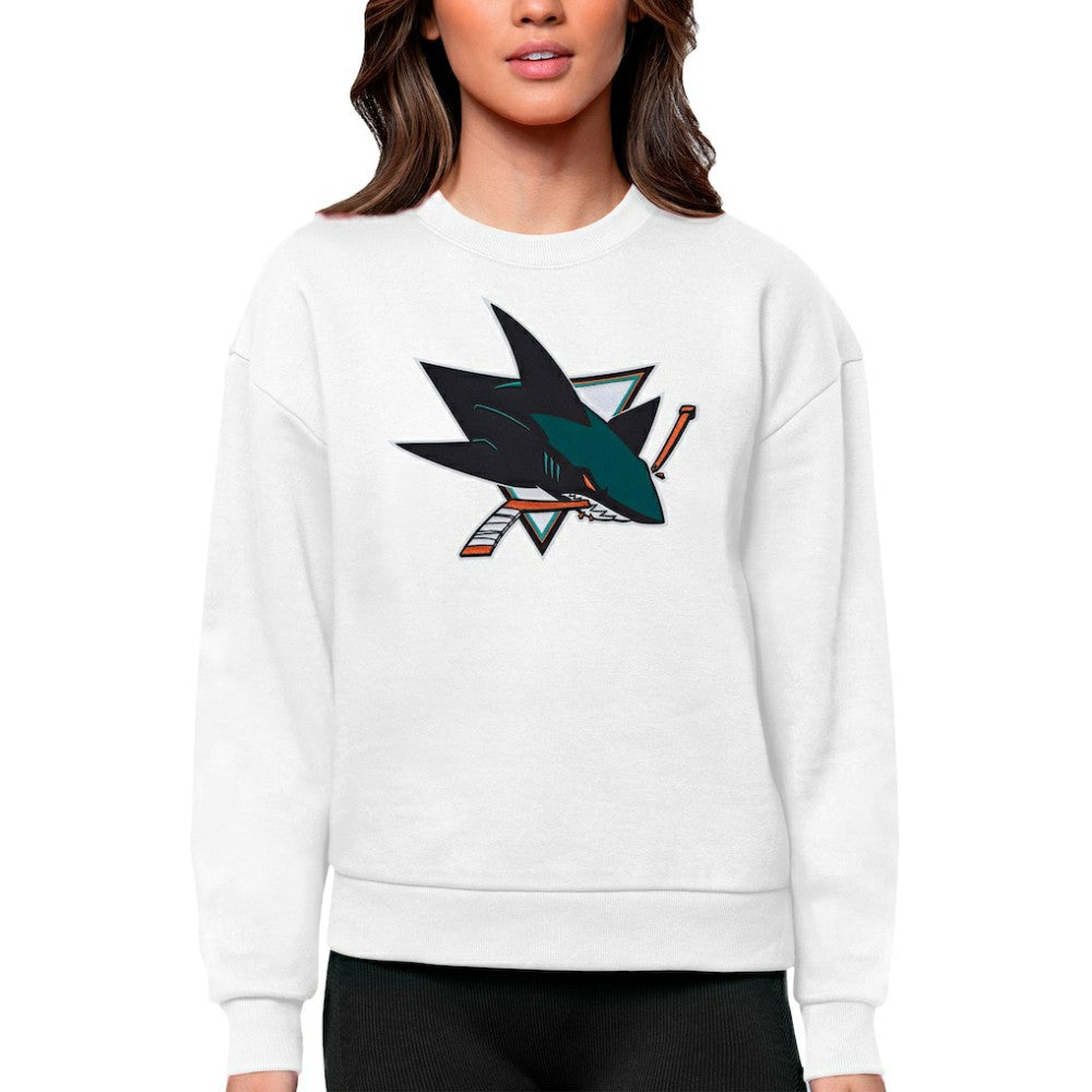 San Jose Sharks Antigua Women's Team Logo Victory Crewneck Pullover Sweatshirt Online