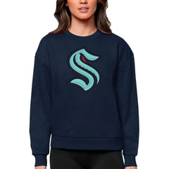 Seattle Kraken Antigua Women's Team Logo Victory Crewneck Pullover Sweatshirt On Sale