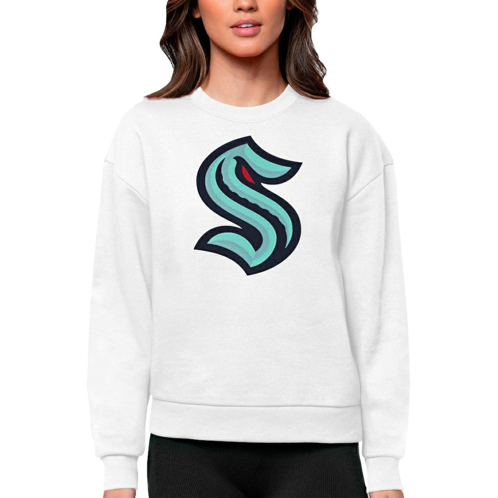 Seattle Kraken Antigua Women's Team Logo Victory Crewneck Pullover Sweatshirt On Sale